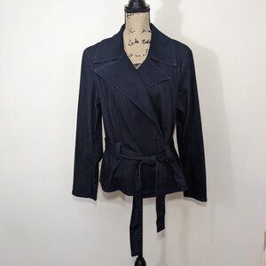 NWT White House Black Market Outlet Denim Jacket Blazer Tie Belt Blue Size 14